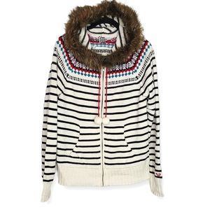 Roxy Knit Hooded Zip-up Jacket Faux Fur Trim